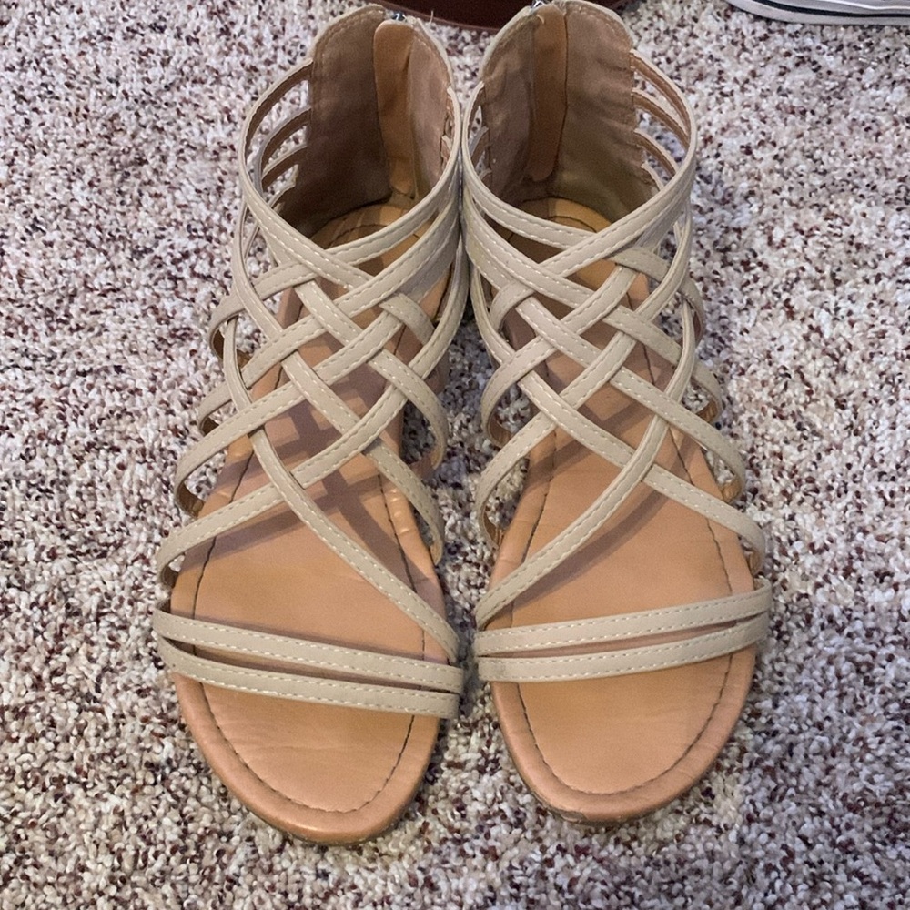 Tan zip up sandals